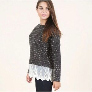 Womens Altar'd State Polka Dot Lace Hem Top - Sz S